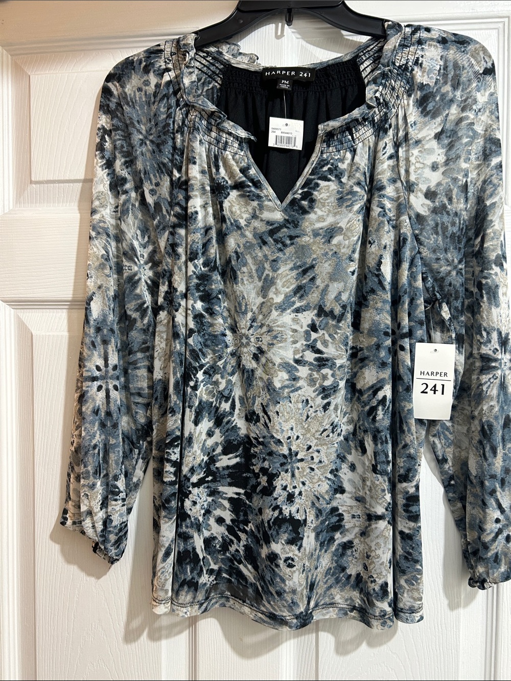 Harper Gray & Blue Floral Tie-Dye Blouse